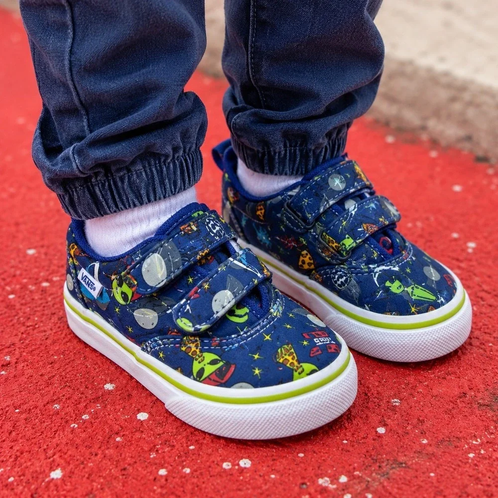 Vans Toddler 4 Slip On Blue Space Alien Pizza Print Sneakers Shoes Skater Y2K